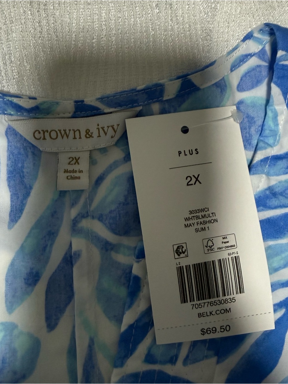 crown & ivy Blue White Floral Ruffle Sleeve blouse - Picture 3 of 8